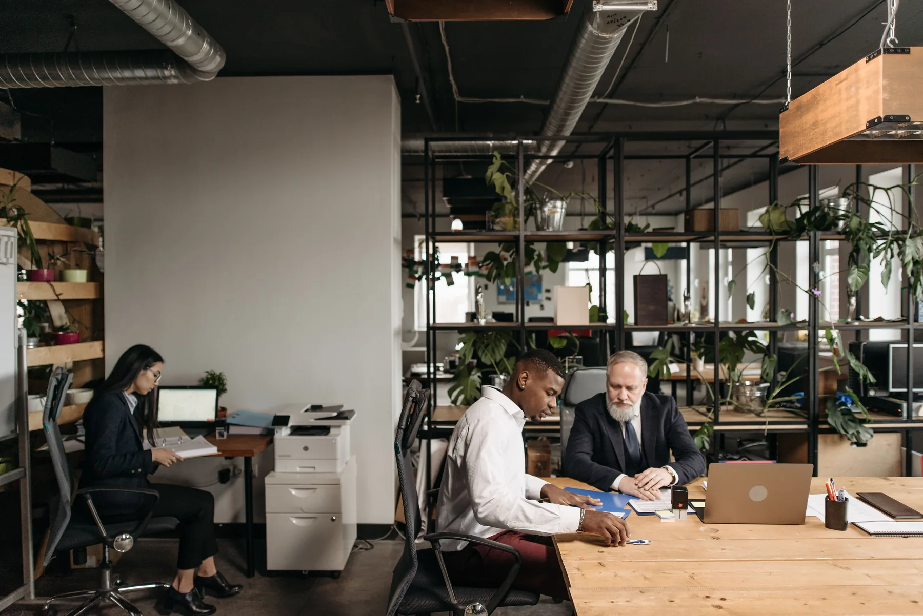 Professionals reviewing business documents together